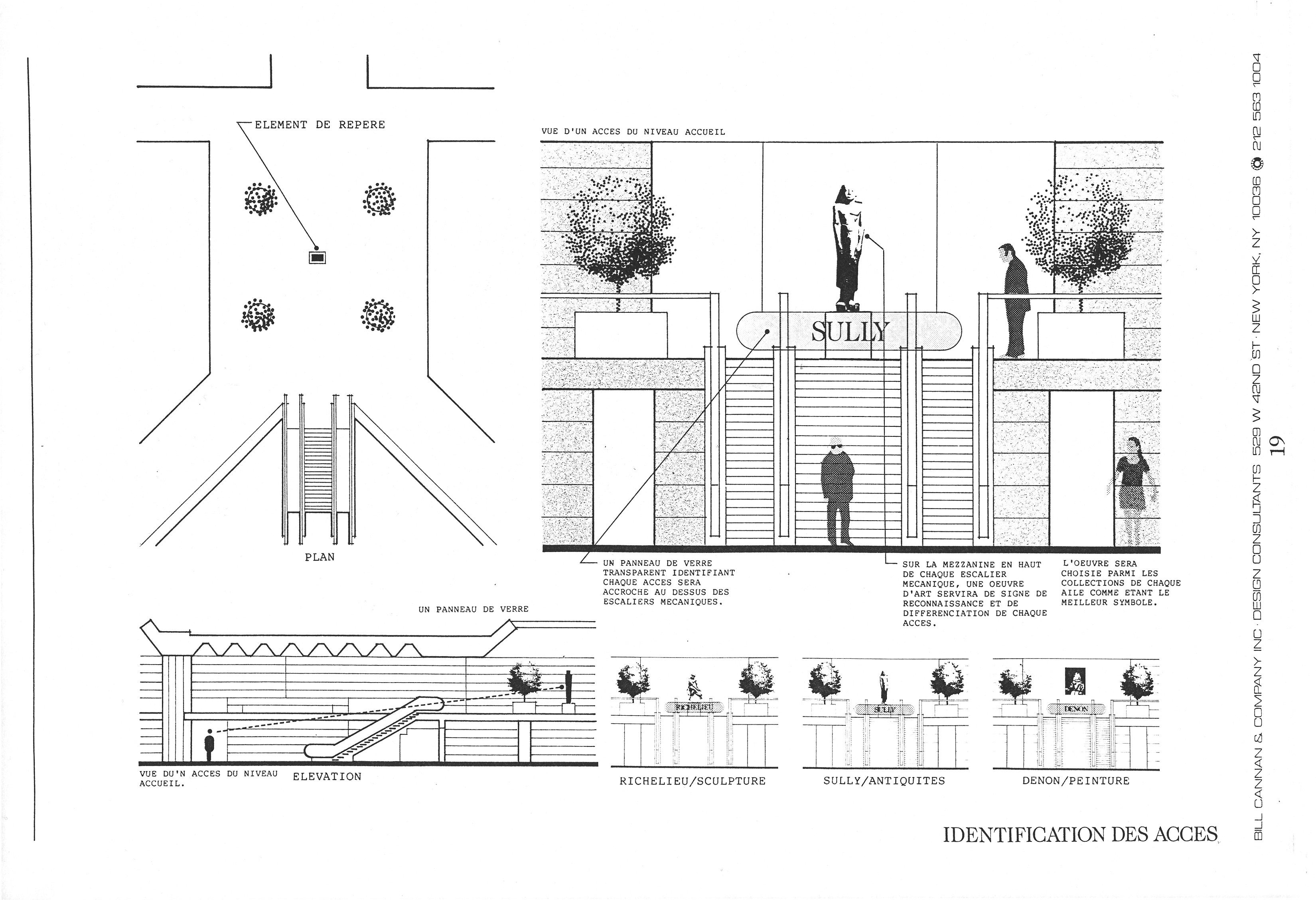 Diagrams of the Sully Entrance from various perspectives.