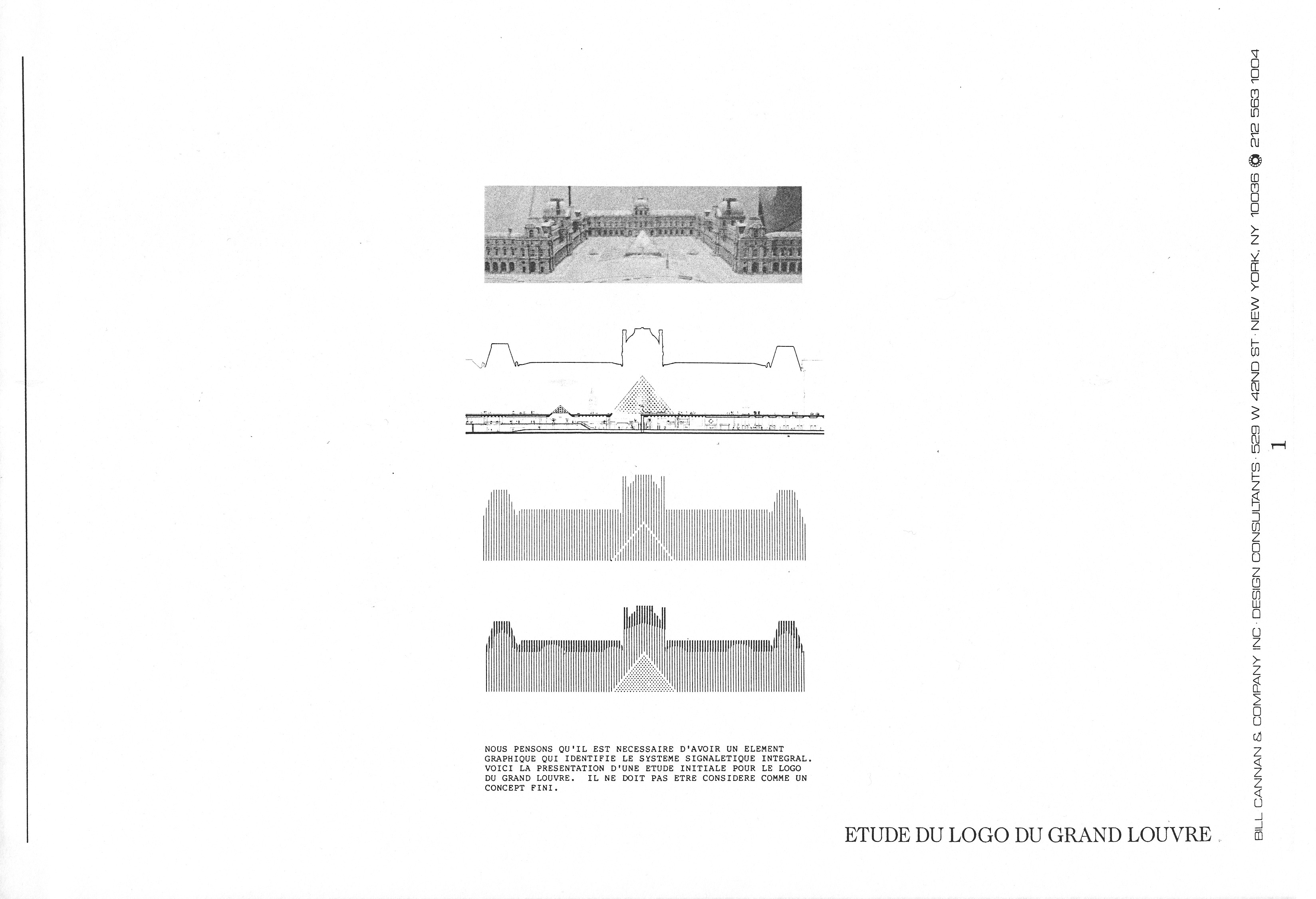 The cover of the Louvre Proposal Sketches Booklet, featuring the logo and dated August 12, 1986.