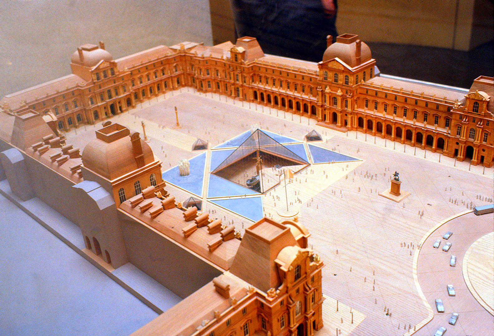 Aerial view of the model built of the Louvre Museum.