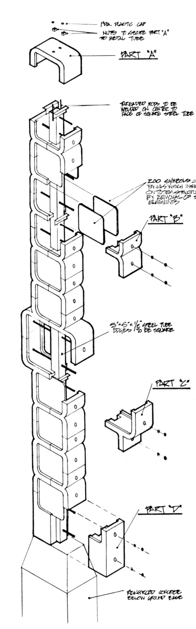 Mechanical drawing of how the totems were to be constructed