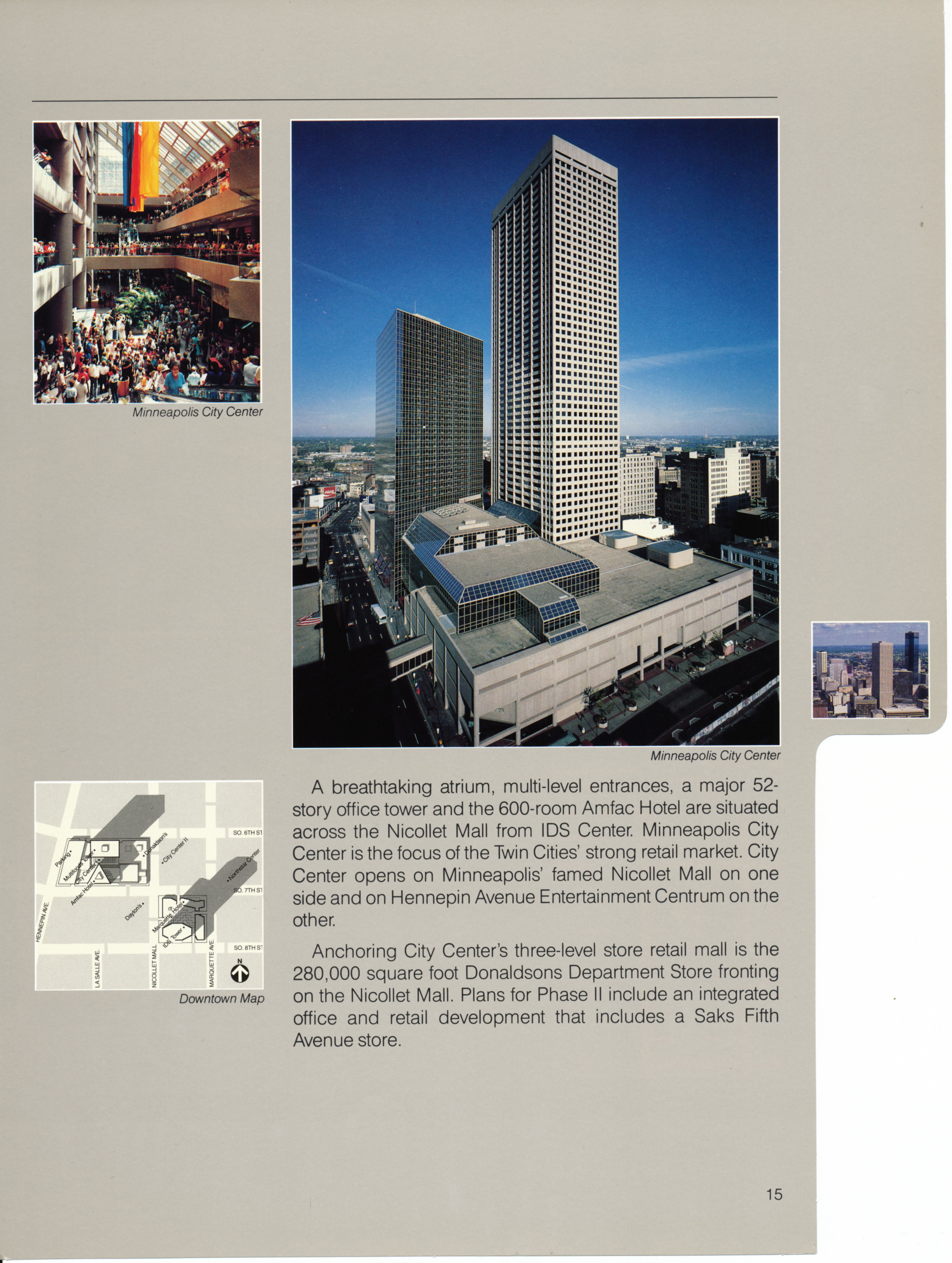 Brochure page for the City Center project, featuring aerial and interior images.