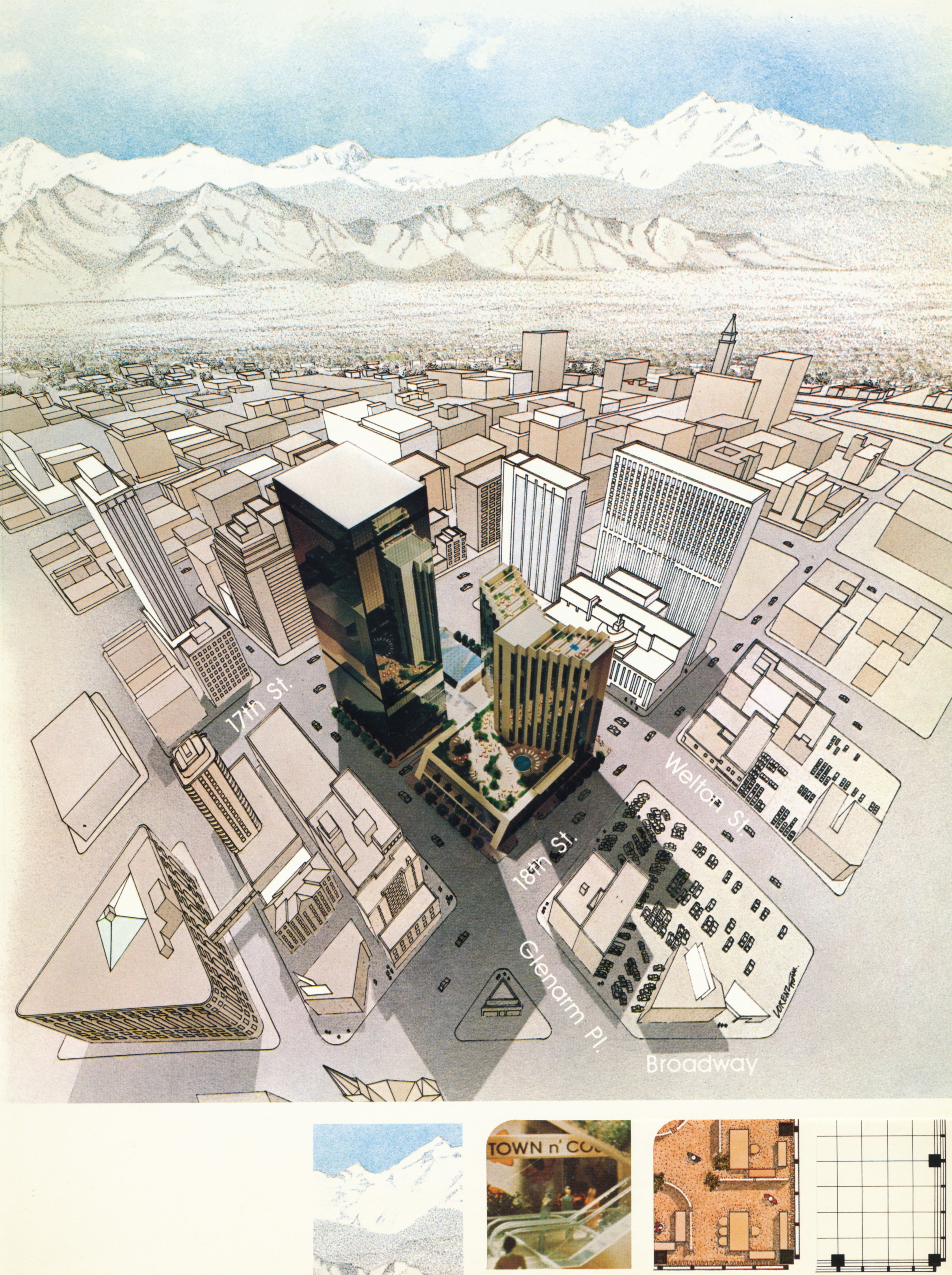 Original Denver Square brochure featuring aerial drawing of the complex.
