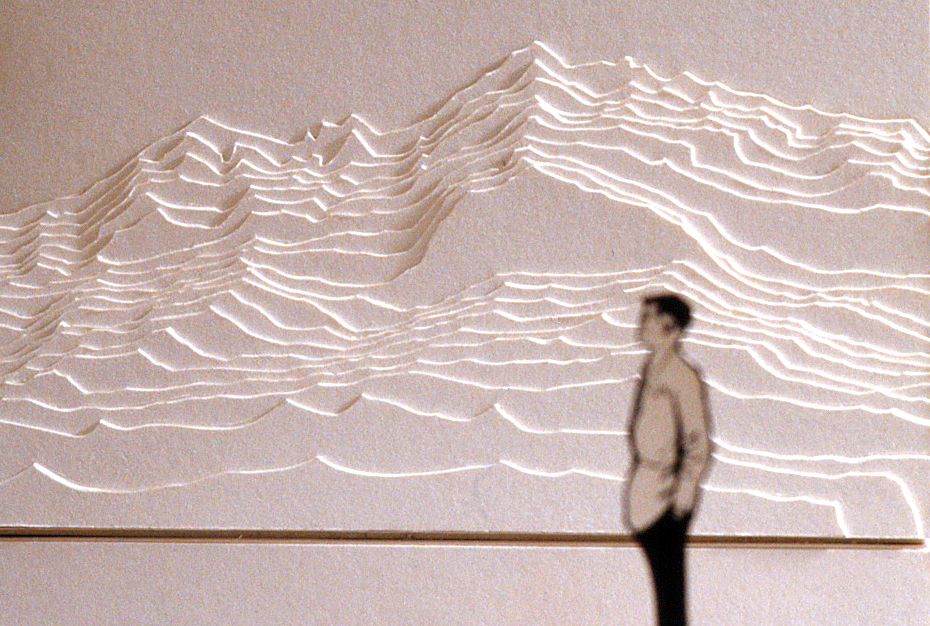 Model showing linear mountain range in three dimensions.