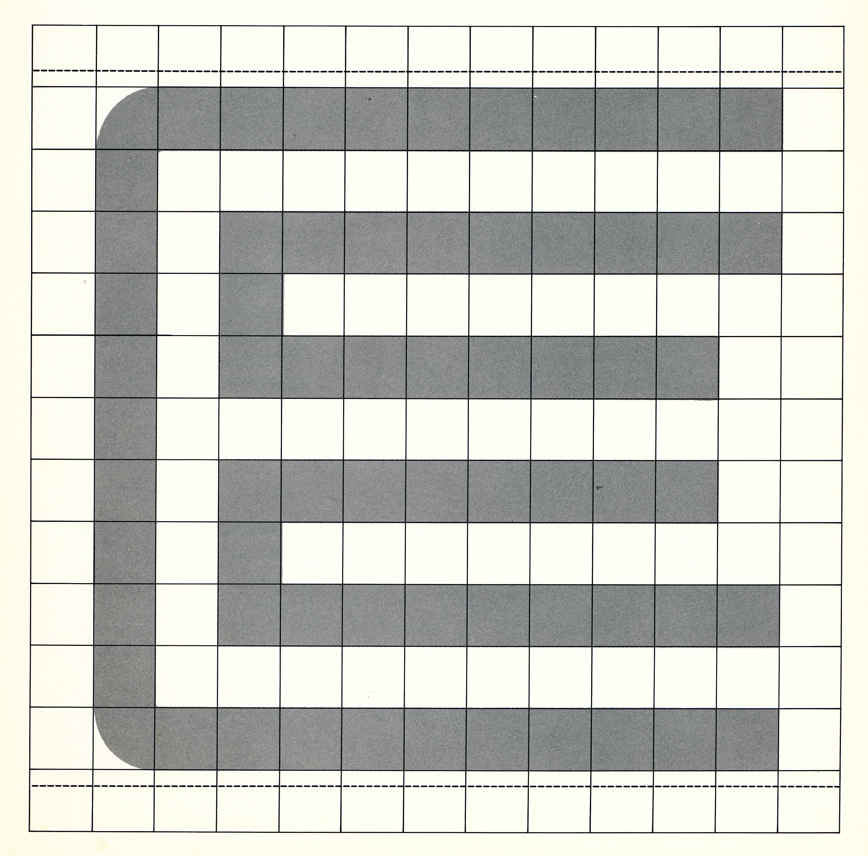 Sculpture of a large letter E on a wall.