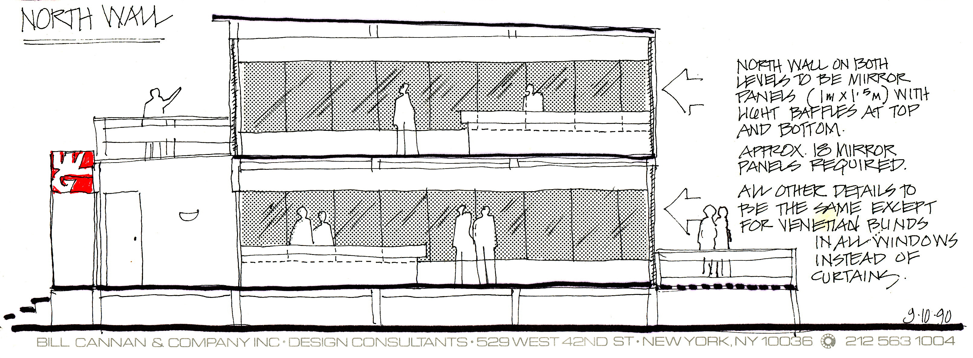 Drawing of the North wall of a chalet.