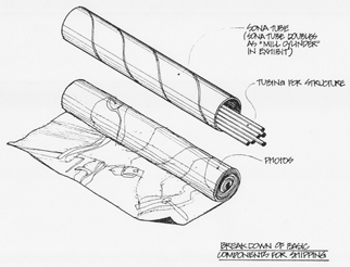 Sketch of shipping tube next to rolled image