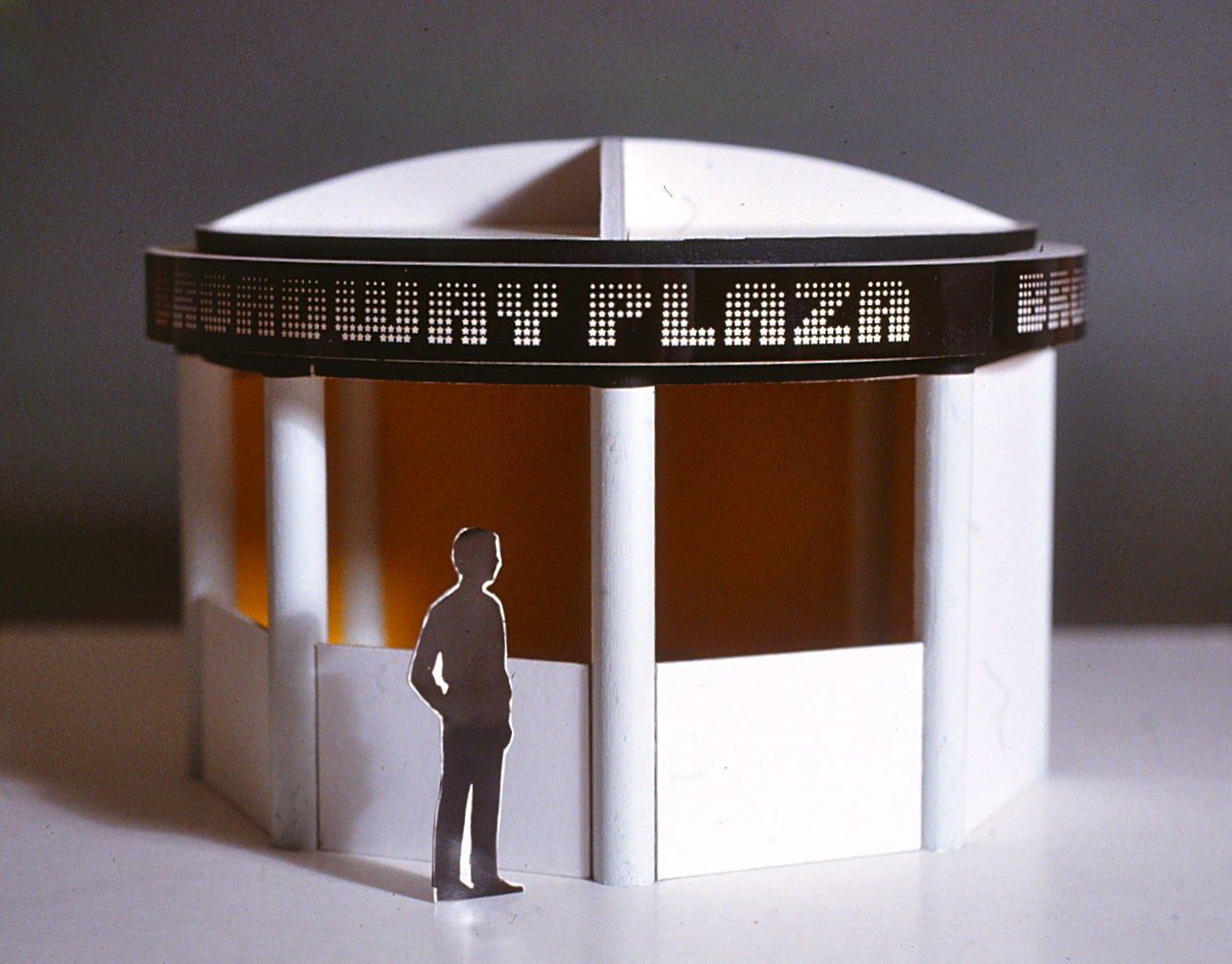 Model of the Broadway Plaza information kiosk.