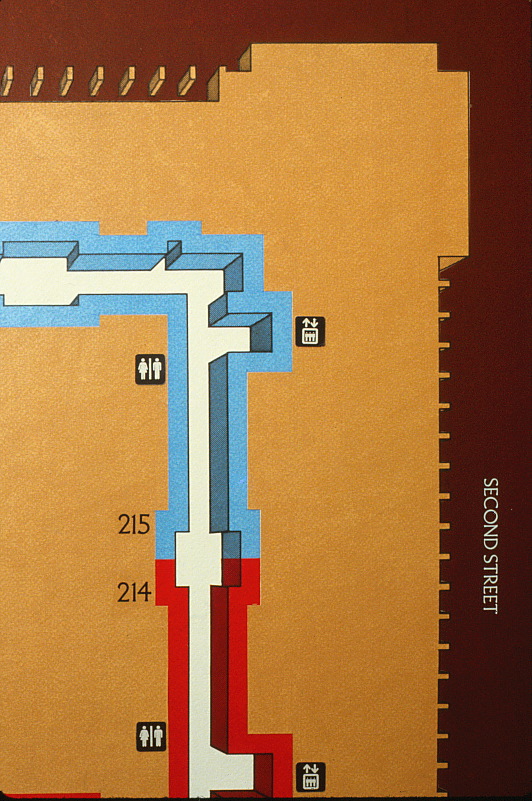 Closeup of map on sign featuring public enries and facilities.