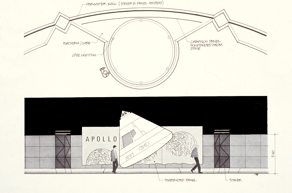 Elevation drawing of Apollo capsule display.