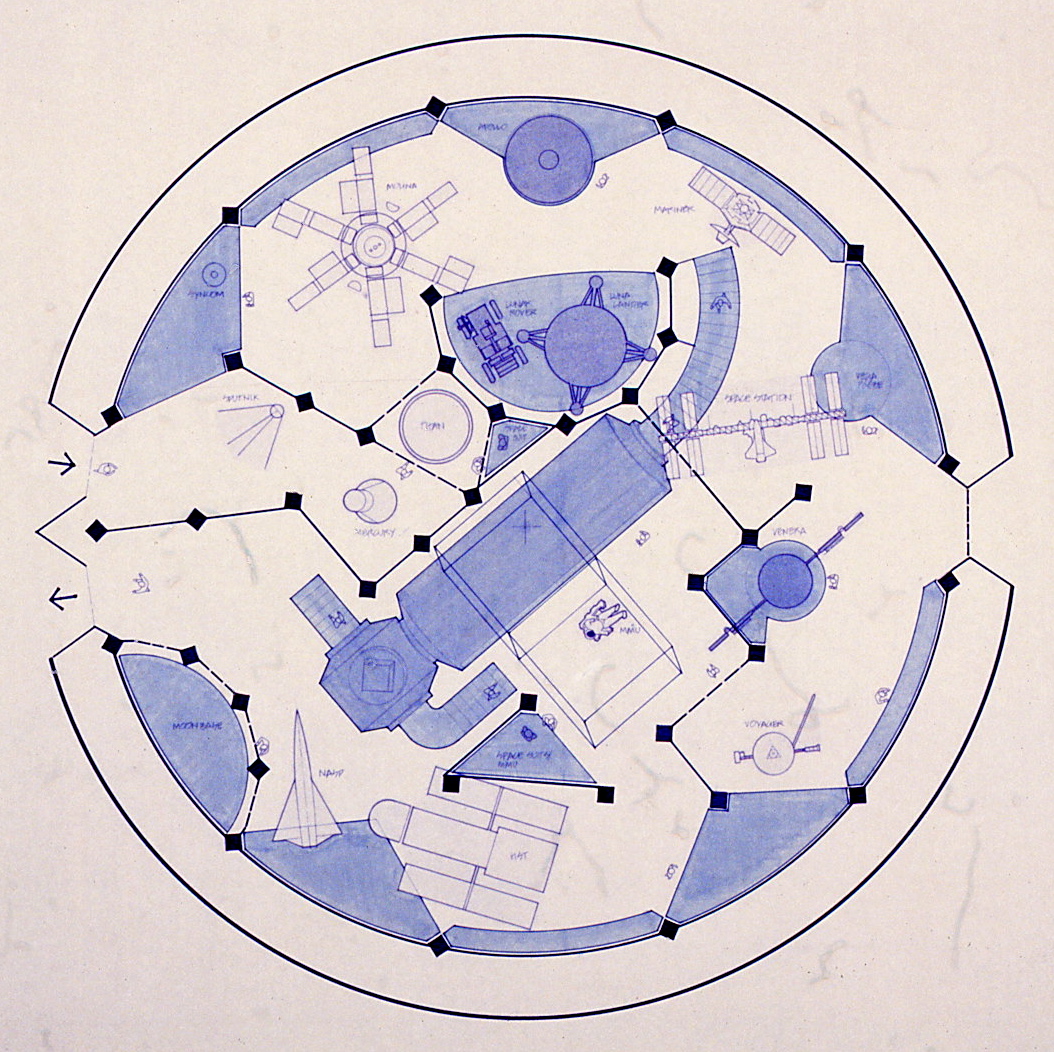 Overhead plan of the circular exhibit layout.
