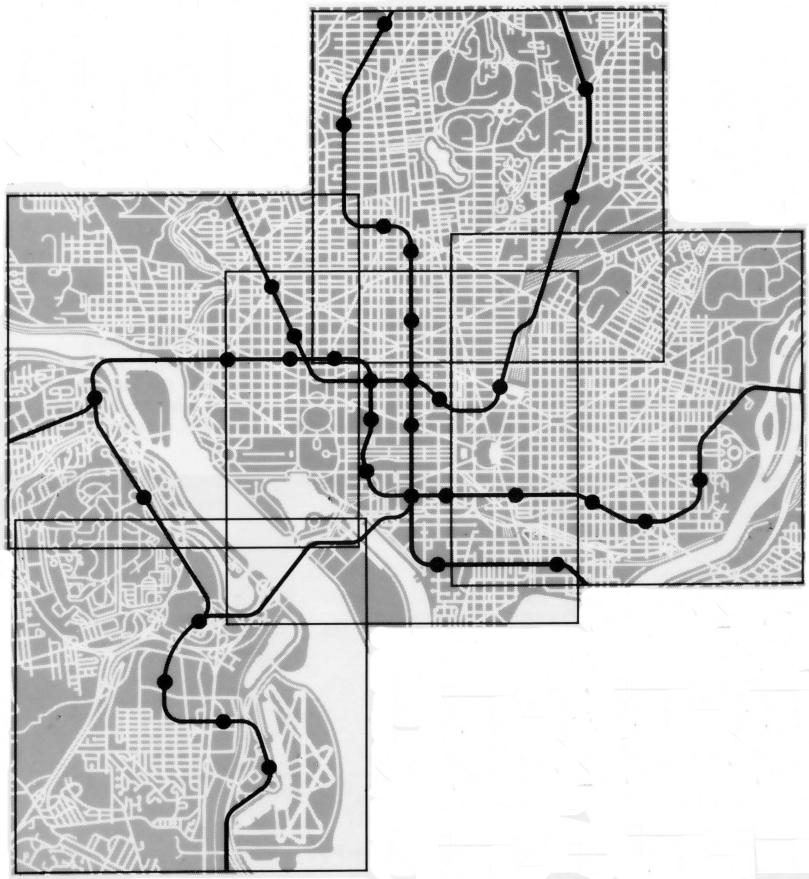 Neighborhood map borders and rail lines