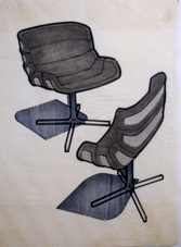 Marker drawing of two chairs drawn by Jerry Okuda