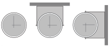 Diagram of three different clock mounting designs - wall, ceiling, and flag.