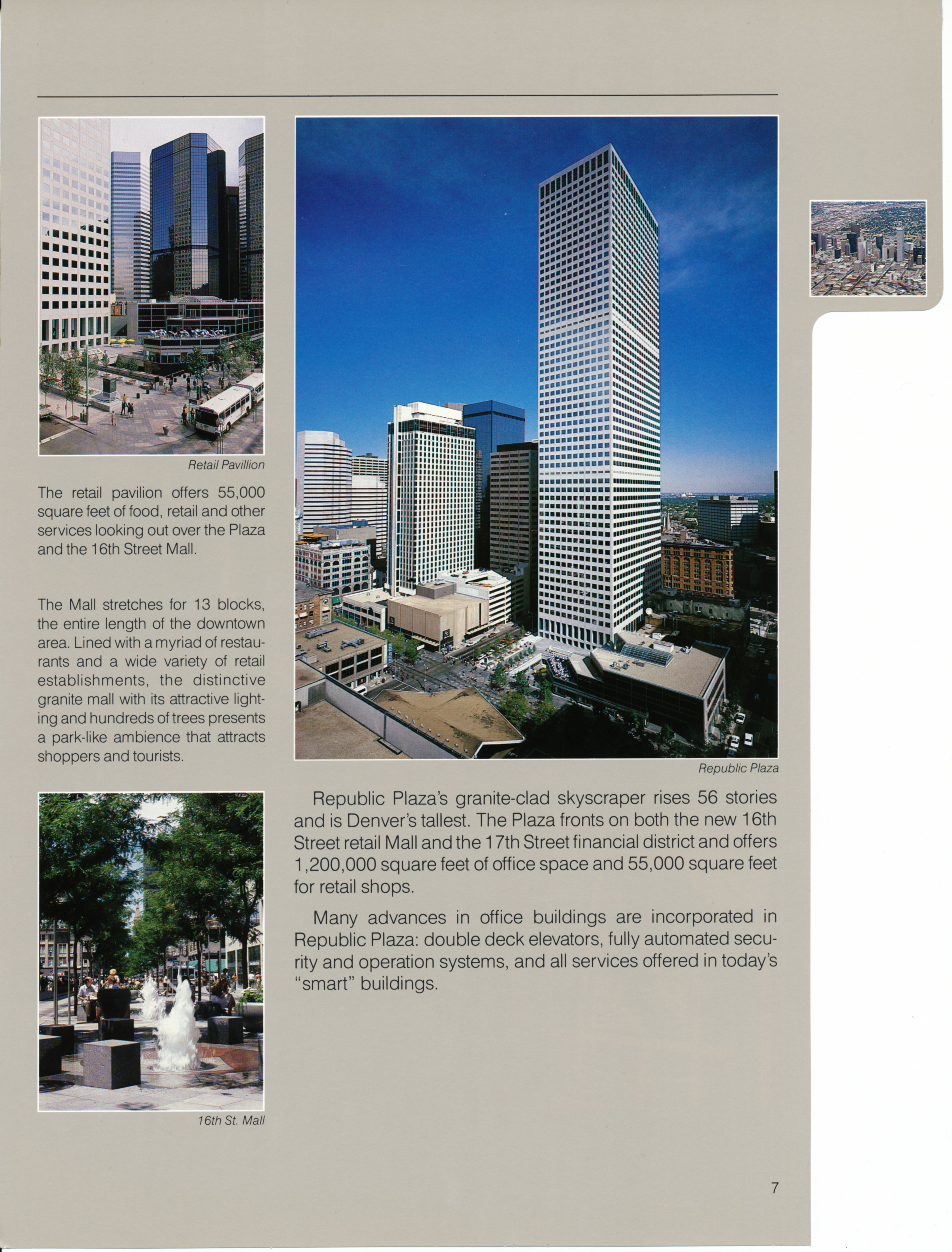 Brochure page for Republic Plaza, featuring aerial and interior images.