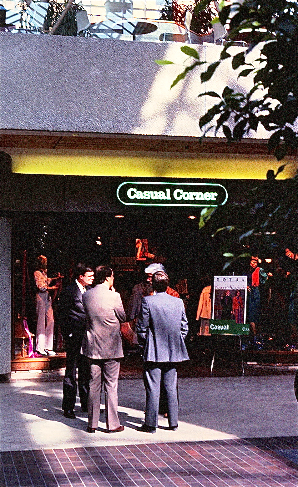 Canopy over an entrance featuring a retail sign standard saying Casual Corner.