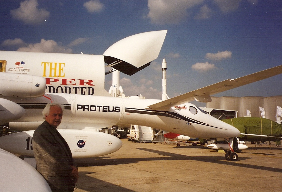 Bill Cannan pictured standing next to the Proteus plane.