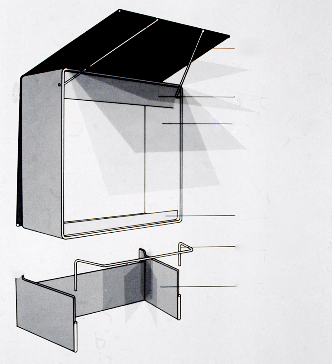 Design concept drawing for exhibit display cases.