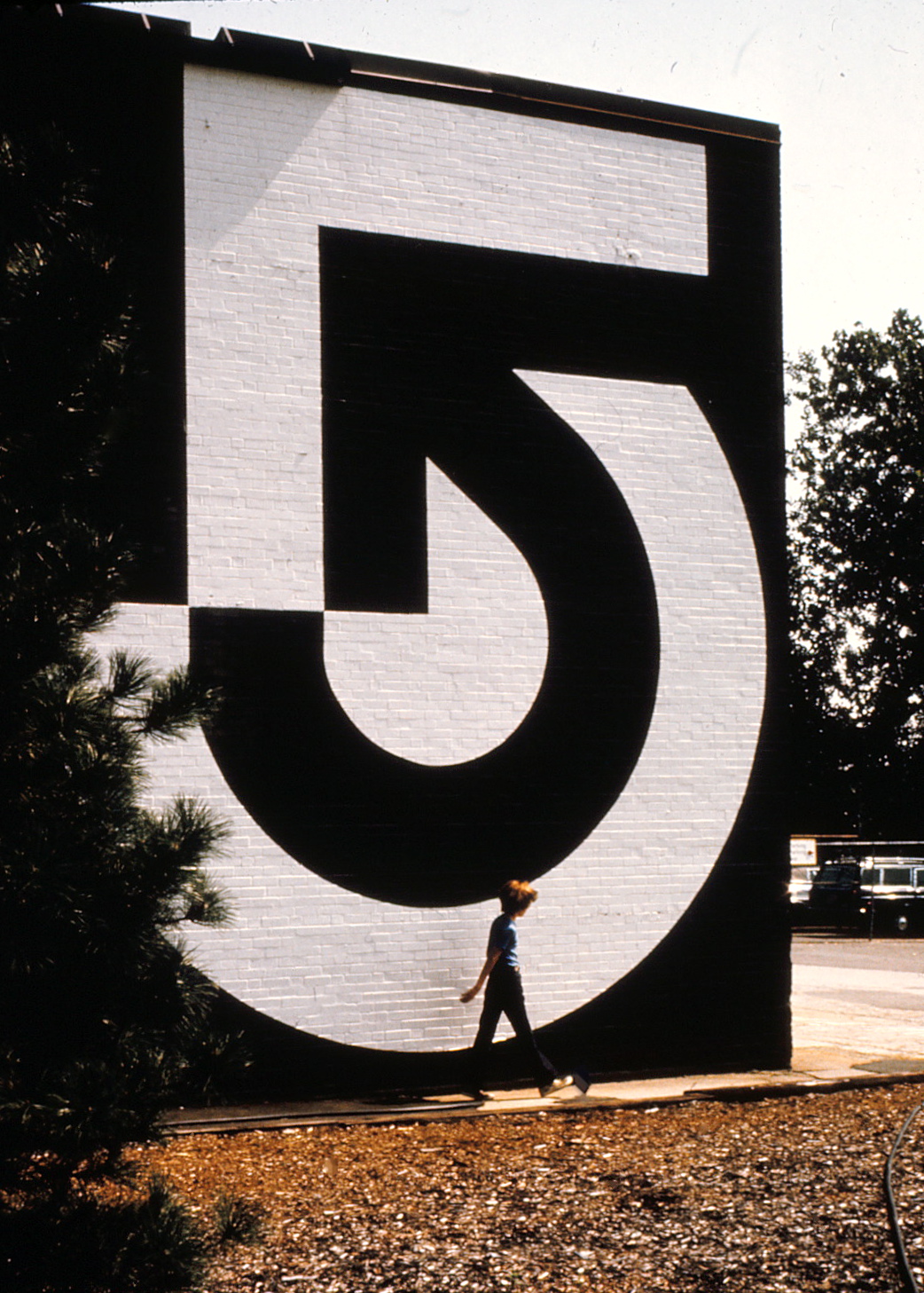 Side of building with Channel 5 symbol